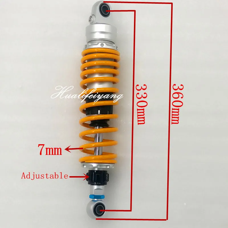 Универсальный 320 мм/330 мм/340 мм/350 мм/360 мм для мотоцикла, задний регулировочный демпфирующий амортизатор для Honda Yamaha Kawasaki Suzuki - Цвет: 330mm yellow 2pieces