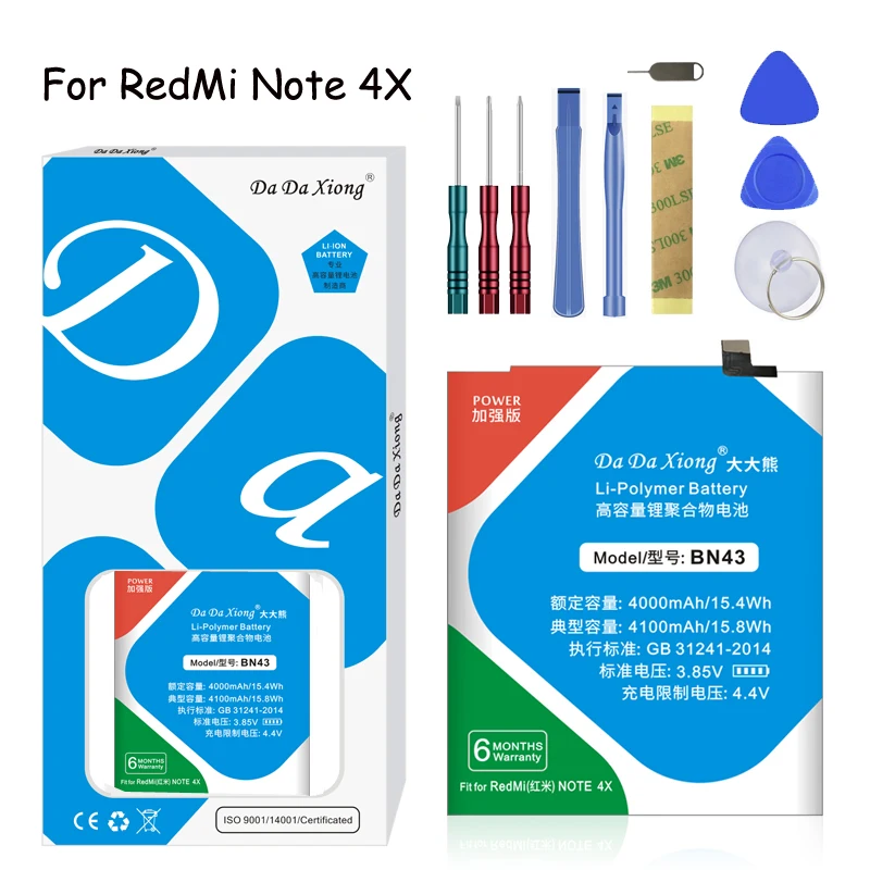 

Original Da Da Xiong Lithium Polymer Battery BN43 For Xiaomi Redmi /Note 4X /Hongmi Note4X 4100mAh Phone Replacement Batteries