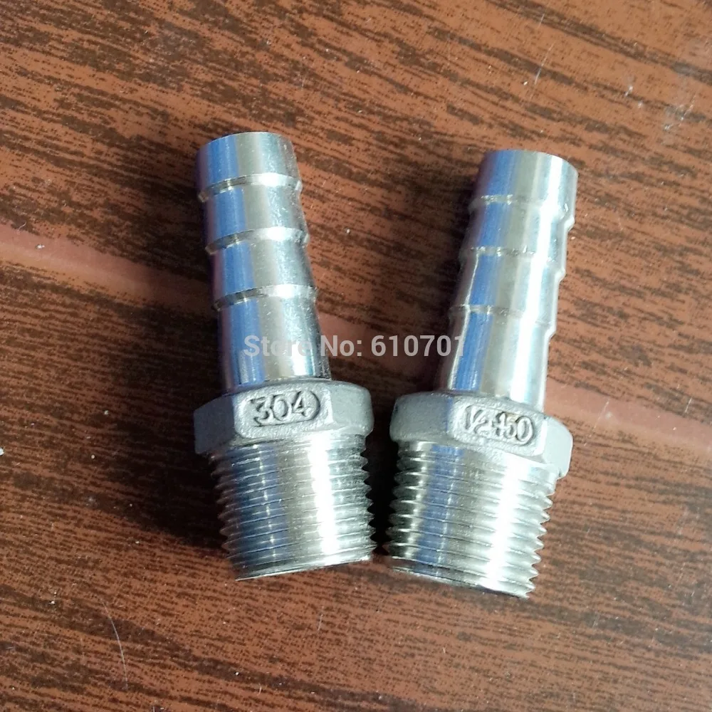 

2pcs 1/2" Male Thread Pipe Fitting x15mm Barb Hose Tail Connector Stainless Steel BSP