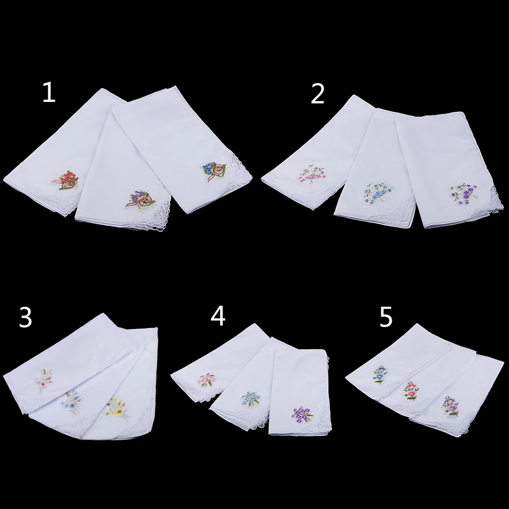 Упаковка из 12 цветочной вышивки 100% хлопчатобумажные носовые платки Удобный Карманный платок квадратные носовые платки для женщин белые
