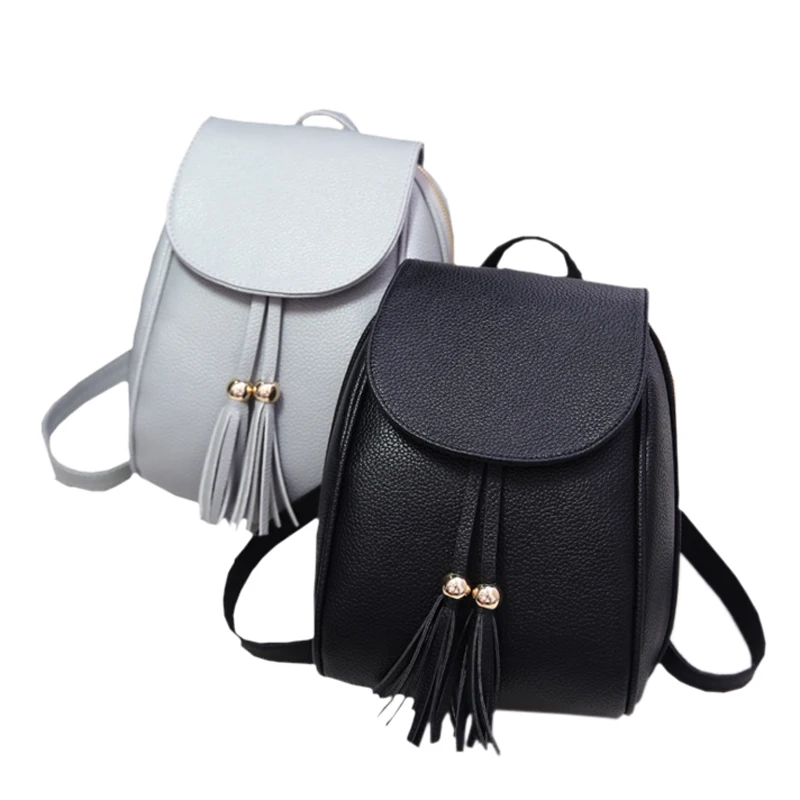 2017 New Arrive Sale PU Leather Woman Backpack Fashion Tassels School Bag Simple Style Casual Student