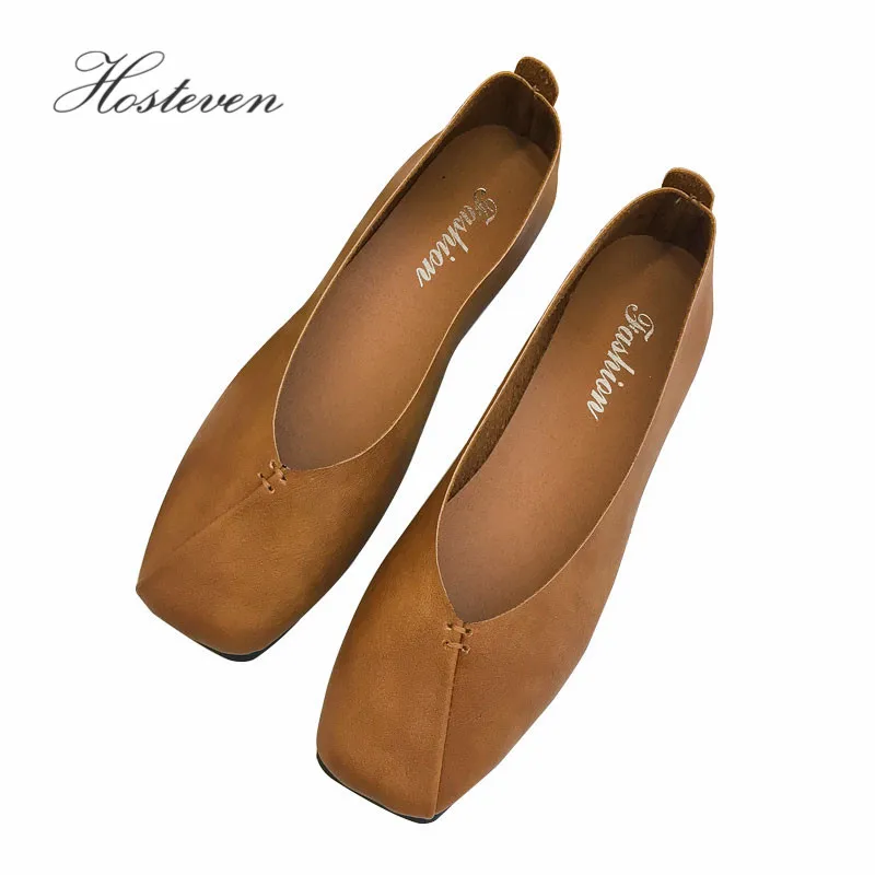 

Hosteven Women Shoes Sneakers Leather Flats Loafers Shoes Female Casual Leather Black Beige Brown Spring Summer Solid Shoe