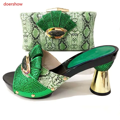 

doershow 2018New African green shoe and bag set for party Italian shoe with matching bag new design ladies bag with stones!KL1-5