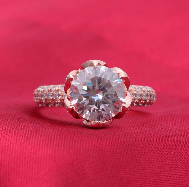 6 carat SONA synthetic diamond fashion ring 925 sterling silver gold-plated lotus female ring big ring (DFE)