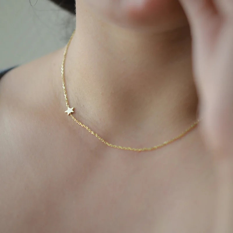 Золотое женское ожерелье простое с звездой подружки невесты s XL270|star necklace|dainty