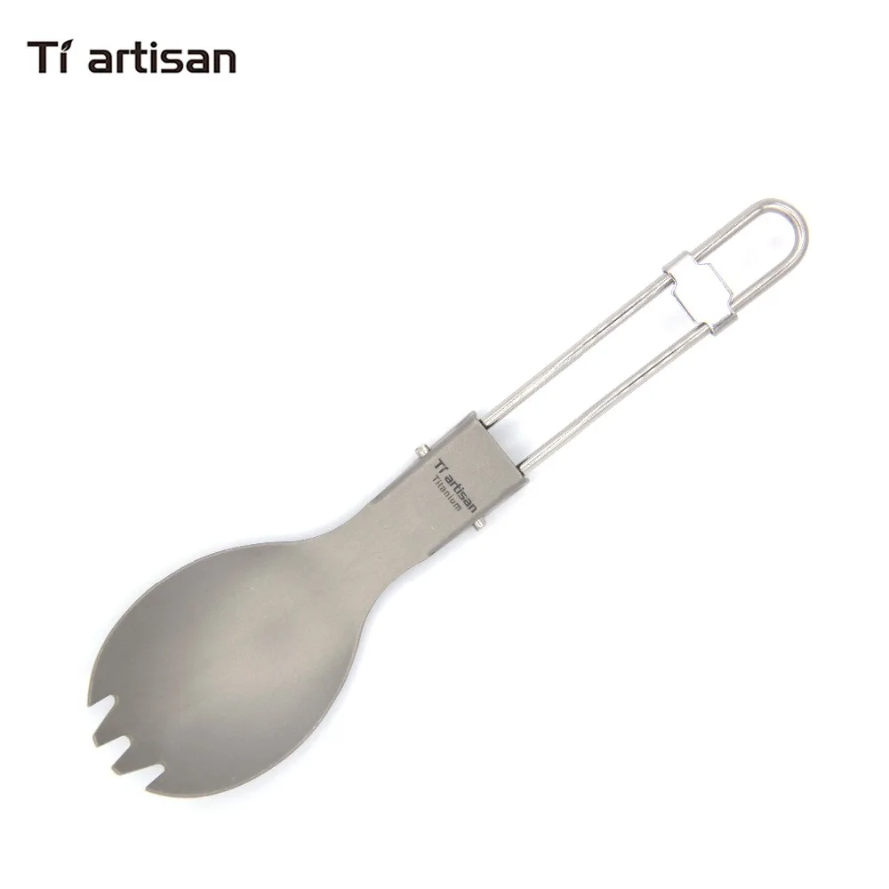 Tiartisan Titanium Folded handle Spork Fork Spoon 2 in 1 Camping Cutlery Portable Picnic Tableware