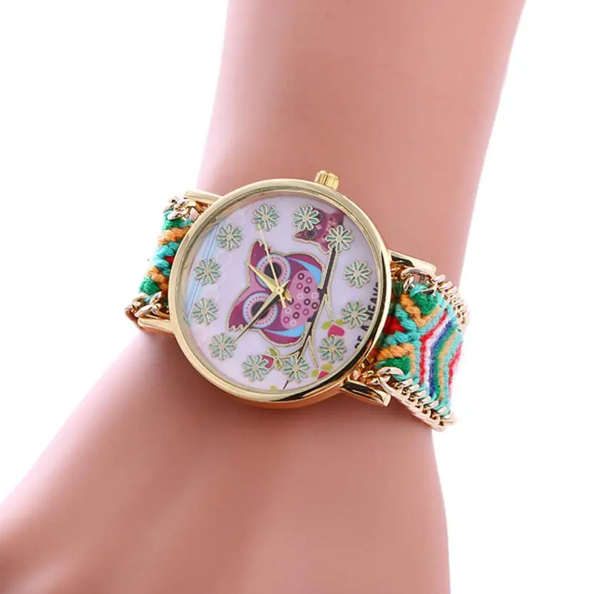 

Reloj 2017 Women watches Bracelet Wrist Watch Weaved Rope Band Knitted Gift Dial Owl Pattern Clock New Design 17Jan6