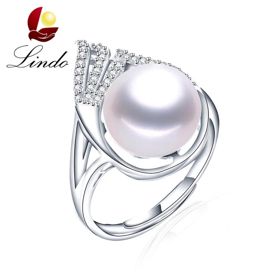 Линдо 11-12 мм большой натуральный пресноводный жемчуг кольца для Для женщин роскошный кристалл серебро 925 Свадебные украшения Обручение кольцо с коробкой
