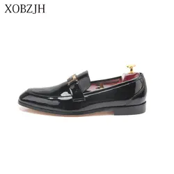 XOBZJH/2019 г., новая летняя мужская обувь ручной работы, Мужская Свадебная обувь для вечеринки, Мужская черная кожаная Рабочая обувь на плоской