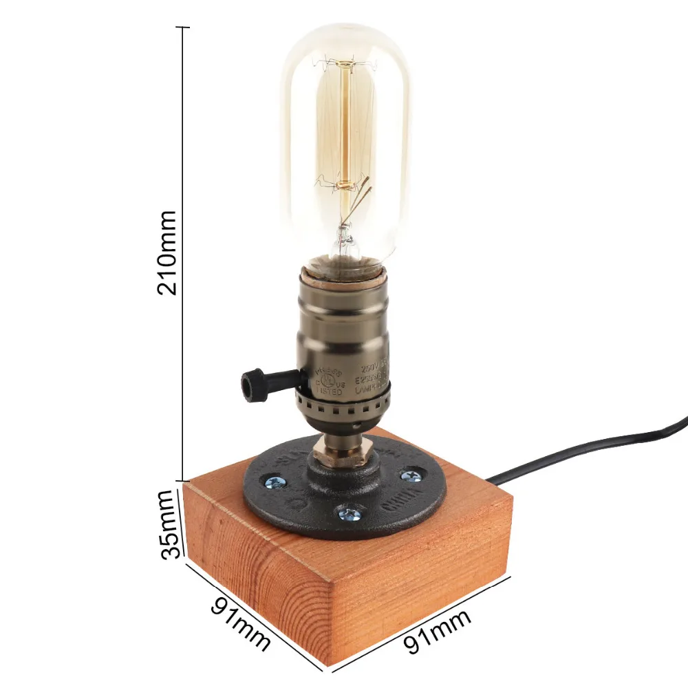 Ретро Настольный светильник с одной розеткой, прикроватная Настольная лампа с деревянным основанием, креативный винтажный светильник Эдисона с держателем лампы