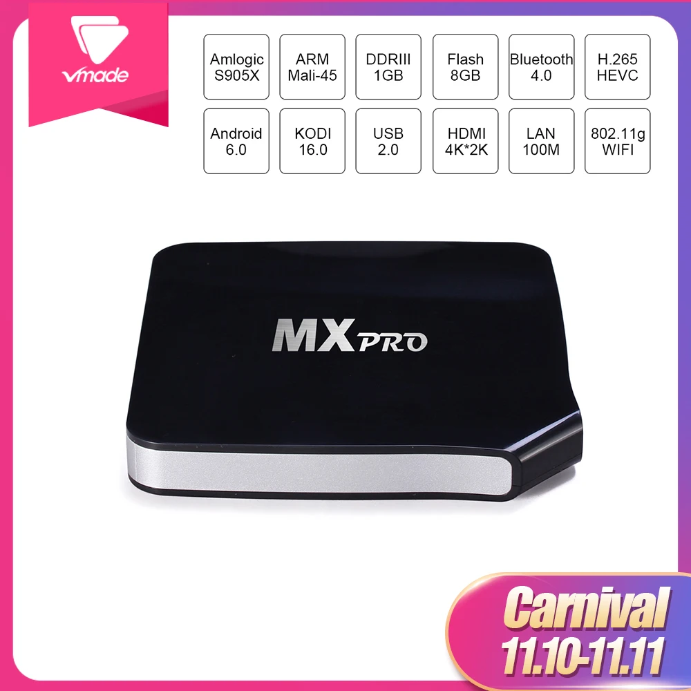 

Vmade Mini Set Top Box Android Mxpro TV Box Amlogic S905X Quad Core Android 6.0 H.265 1080p 1GB+8GB Smart Android Media Player