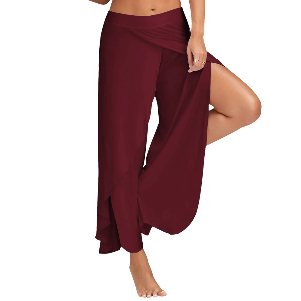 

Womens Cotton Soft Sports Dance Pants Casual High Waist Loose Wide Leg Pants Split Full Trousers Loose Flowy Pants Plus Size