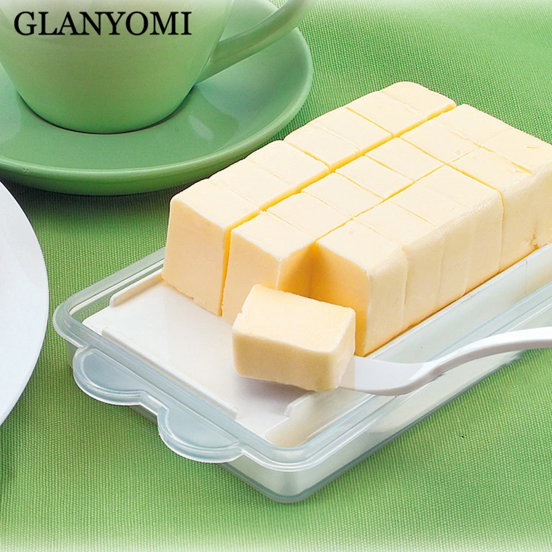 

Japan Original Transparent Butter Storage Box Case Container Cheese Server Keeper Tray with Knife & Partition