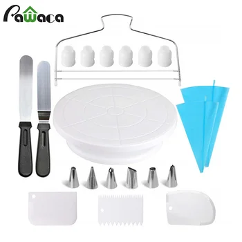 

12pcs Cake Decorating Tool Kit Rotating Turntable Couplers Piping Nozzle Pastry Bags Tips Icing Spatula Scrapers Cake Slicer Set