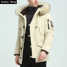 Бренд Brother Wang,, Зимний мужской пуховик, модный, Повседневный, с капюшоном, толстый, теплый, длинный, пальто, с меховым воротником, куртка
