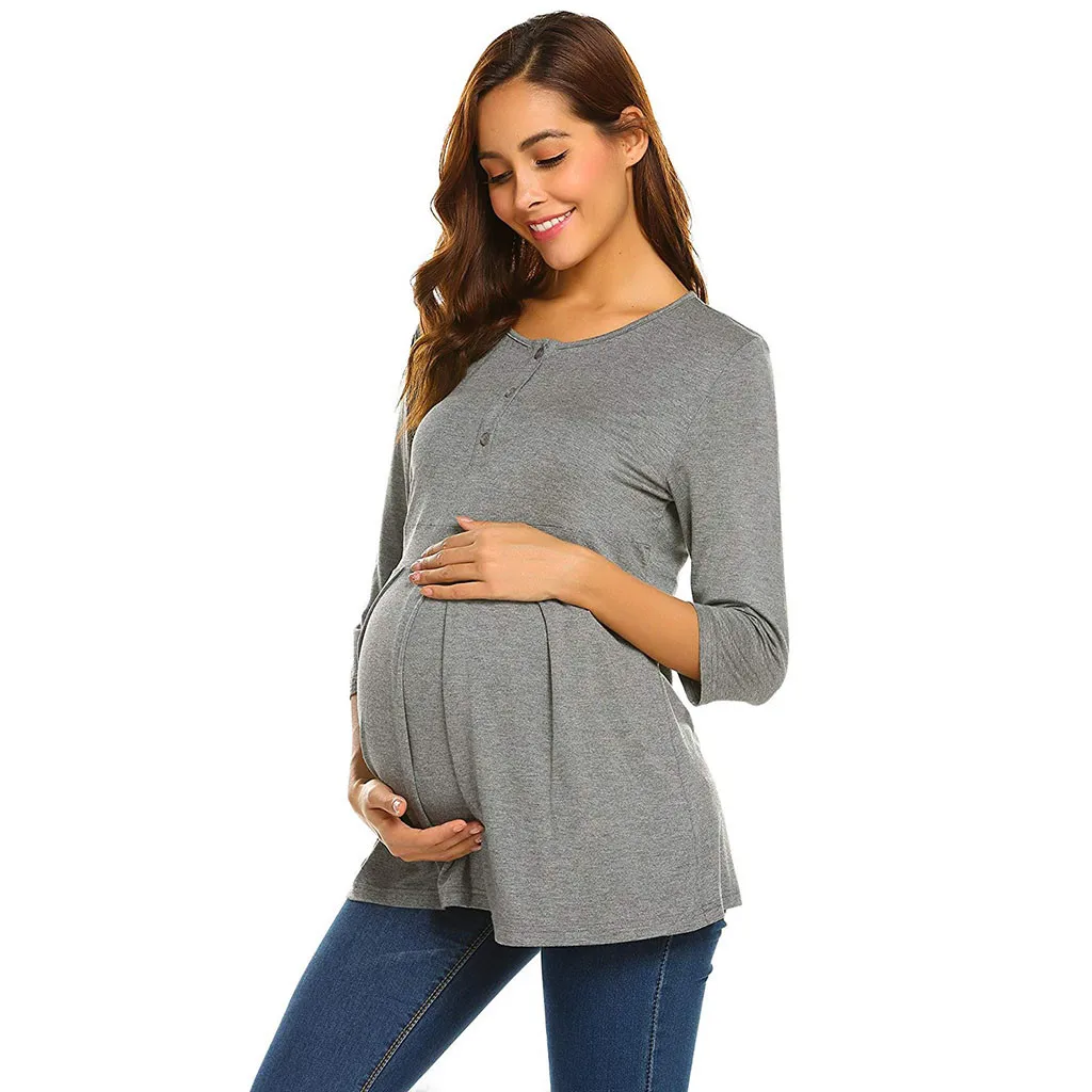 

Women's Nursing Plus Size Women Clothing Long Sleeve Solid Tops Button Breastfeeding Tee T-Shirt Blouse Pregnancy T-shirt z7