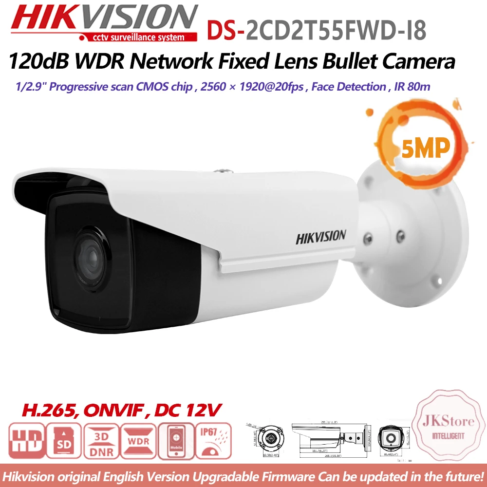 DS 2CD2T55FWD I8 Hikvision English Version IP 5MP Network Bullet Camera