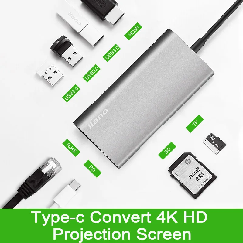 

Thunderbolt 3 USB C HDMI Hub USB 3.0 Type-c Dock for macbook samsung s9 s8 Chromebook Xiaomi Huawei HDD PS4 SD TF Card RJ45
