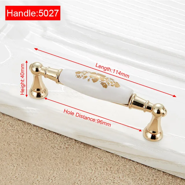 NAIERDI Gold White Creamic Gold Cabinet Handles Knobs Drawer Pulls Kitchen Door Handles Furniture Handle Cabinet Door Hardware 5027-96GF