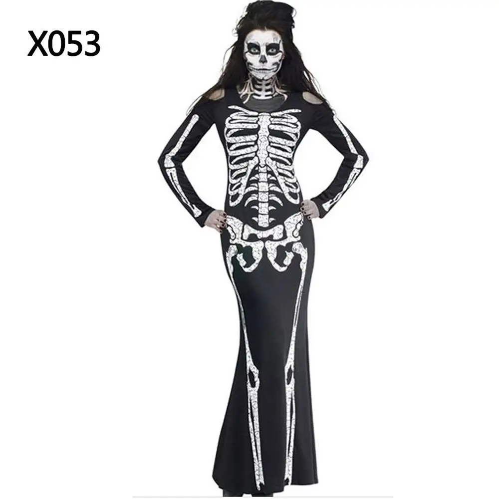 Комбинезон с черепом и скелетом, комбинезон, сексуальные маскарадные костюмы, женский костюм на Хэллоуин, нарядное платье - Color: Gray