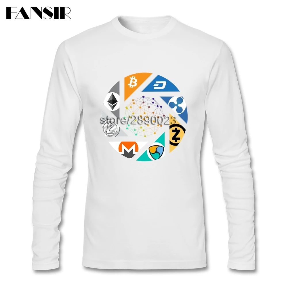 Cryptocurrency Bitcoin Litecoin Dash Zcash Ethereum Monero Funny T Shirt Men O-neck Long Sleeve Cotton Men T-shirts Asian Size