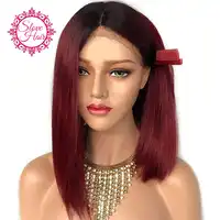 13*4 Lace Front Human Hair Wigs 150% Short Bob Remy Brazilian Straight Hair Lace Wigs For Women Black Color Ombre #1B/99J Slove