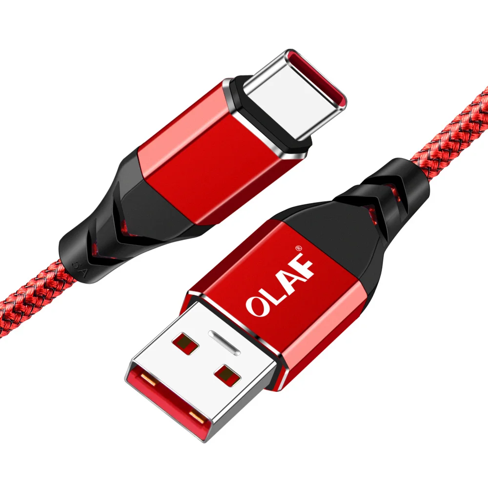 Олаф 5А usb type C кабель для быстрой зарядки кабель для передачи данных type-C USB C кабель для быстрой зарядки для Xiaomi Redmi Note 7 huawei samsung S10 S9 - Цвет: Red Type c cable