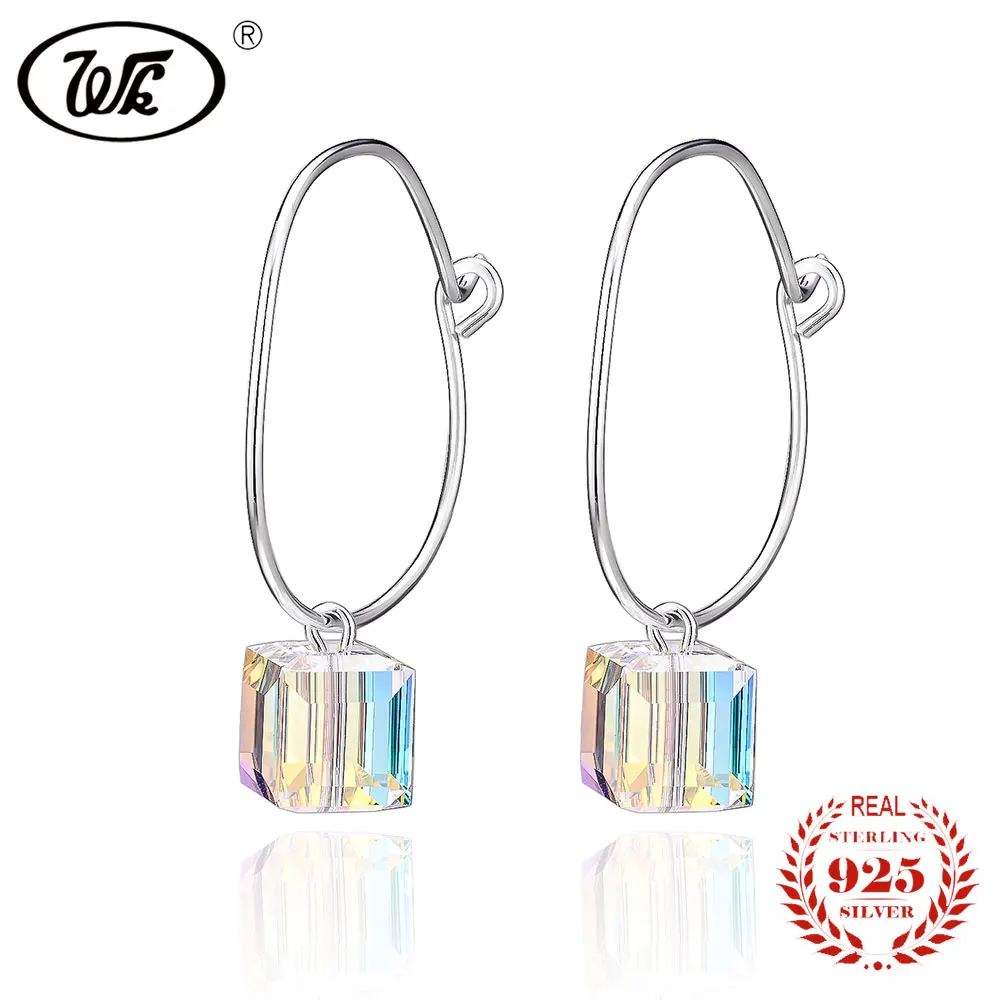 

WK 100% S925 Silver Anti Allergy Big Round Circle Colorful Shine Zircon Cube Drop Earrings For Women Jewelry Trending W5 EB050