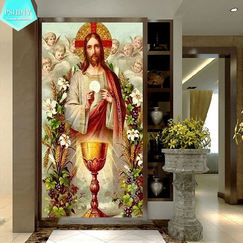 

PSHINY 5D DIY Diamond embroidery sale Father and Holy Grail Religion Full round rhinestone Diamond Paintings cross stich