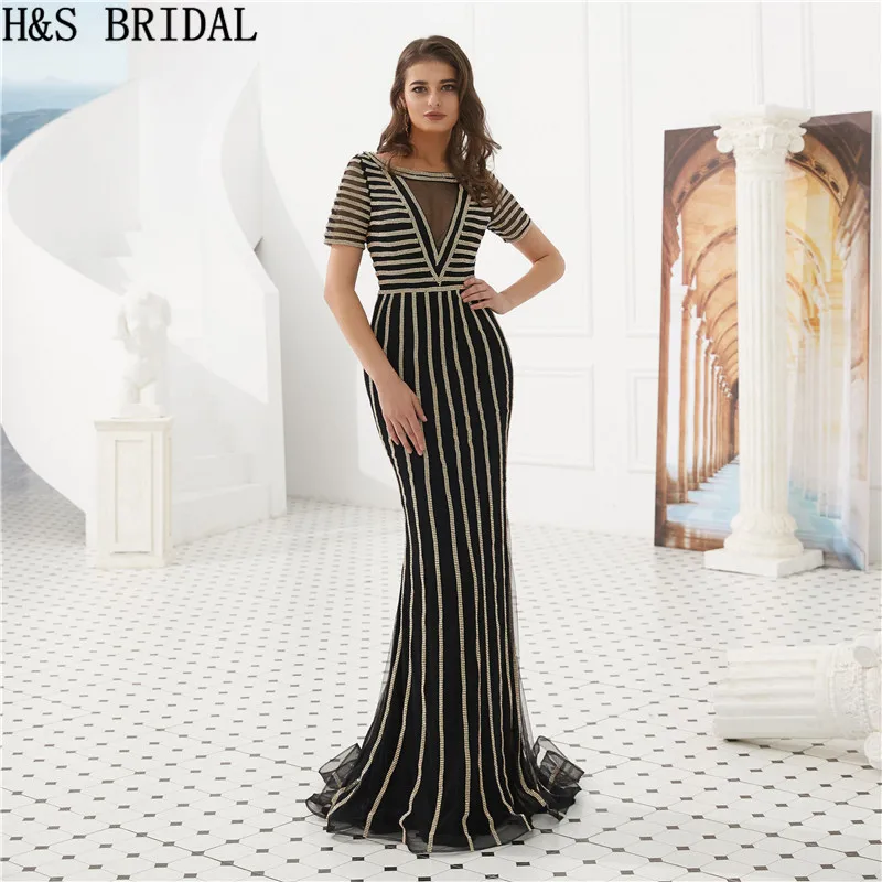H&S Bridal Evening Dresses Long Short Sleeves Fitted Formal Dress Luxury 2019 Evening gown H&S Bridal Evening Dresses Long Short Sleeves Fitted Formal Dress Luxury 2019 Evening gown