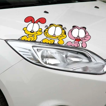 

10 x Car Styling 3 Funny Cute Garfields Watching Peering Car Sticker Body Decal for Tesla Chevrolet Volkswagen Hyundai Kia Lada