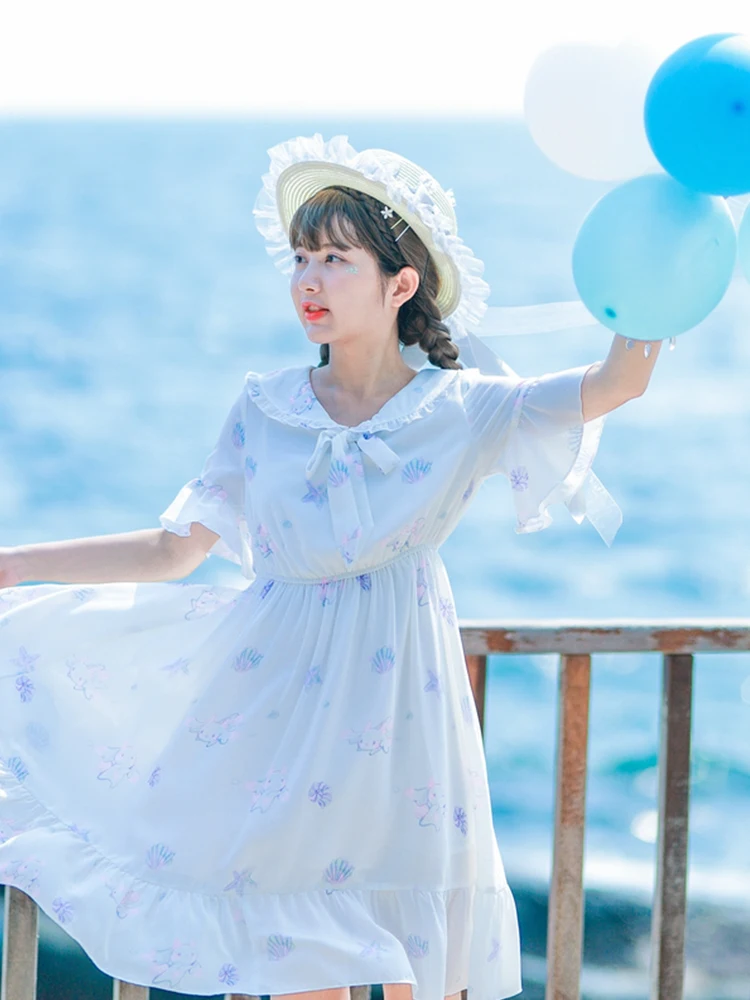 

Fairy Cute Kawaii Dress Chiffon Prairie Chic Gentle 2019 Summer College Elegant Sweet Dress