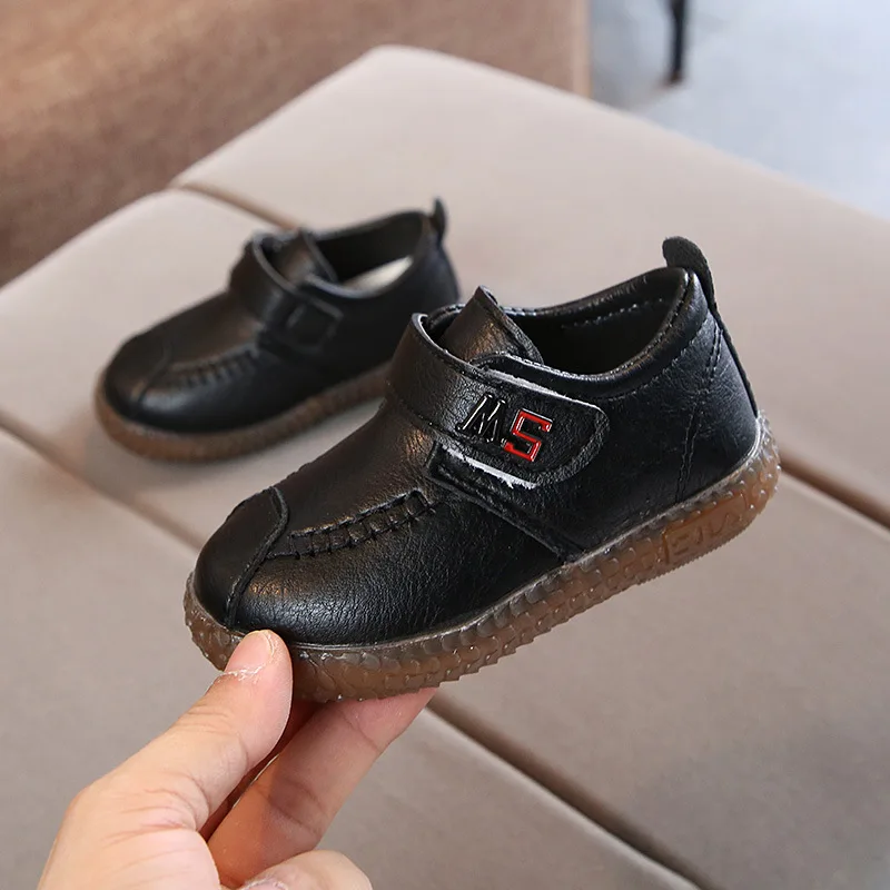 Брендовая детская обувь из искусственной кожи для маленьких мальчиков; бычьи сухожилия; повседневная детская обувь с мягкой подошвой; обувь для маленьких мальчиков в британском стиле; 1 пара - Цвет: Black