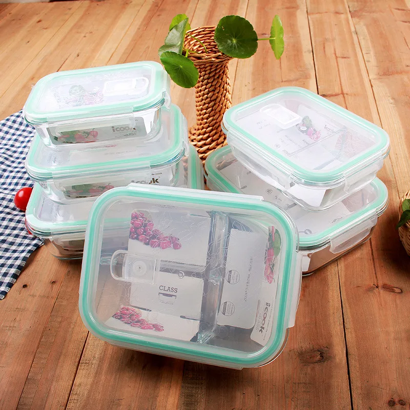 Glass Meal Prep Container Locking Lids Food Container Airtight Lunch Box Compartment Food Storage Container Microwave Safe 4