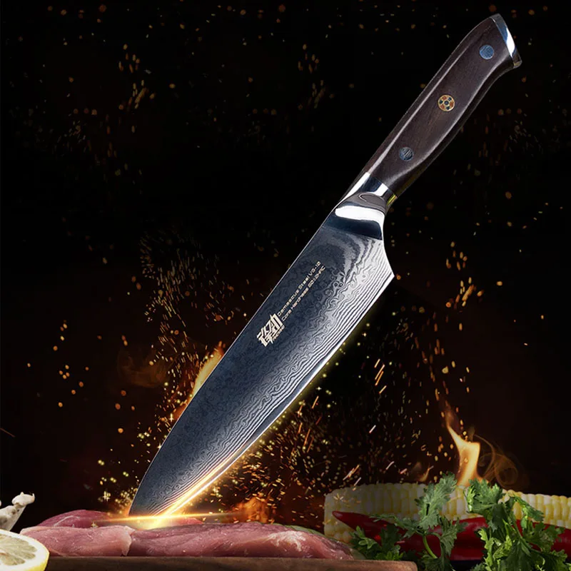 FINDKING дамасский нож с ручкой из черного дерева 8 дюймов профессиональный нож шеф-повара 67 слоев дамасской стали кухонные ножи