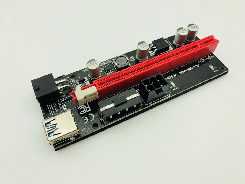 Адаптер 009S PCIE RISER 6PIN 16X с 2 светодиодами экспресс картой кабелем питания Sata и USB 3 0 60