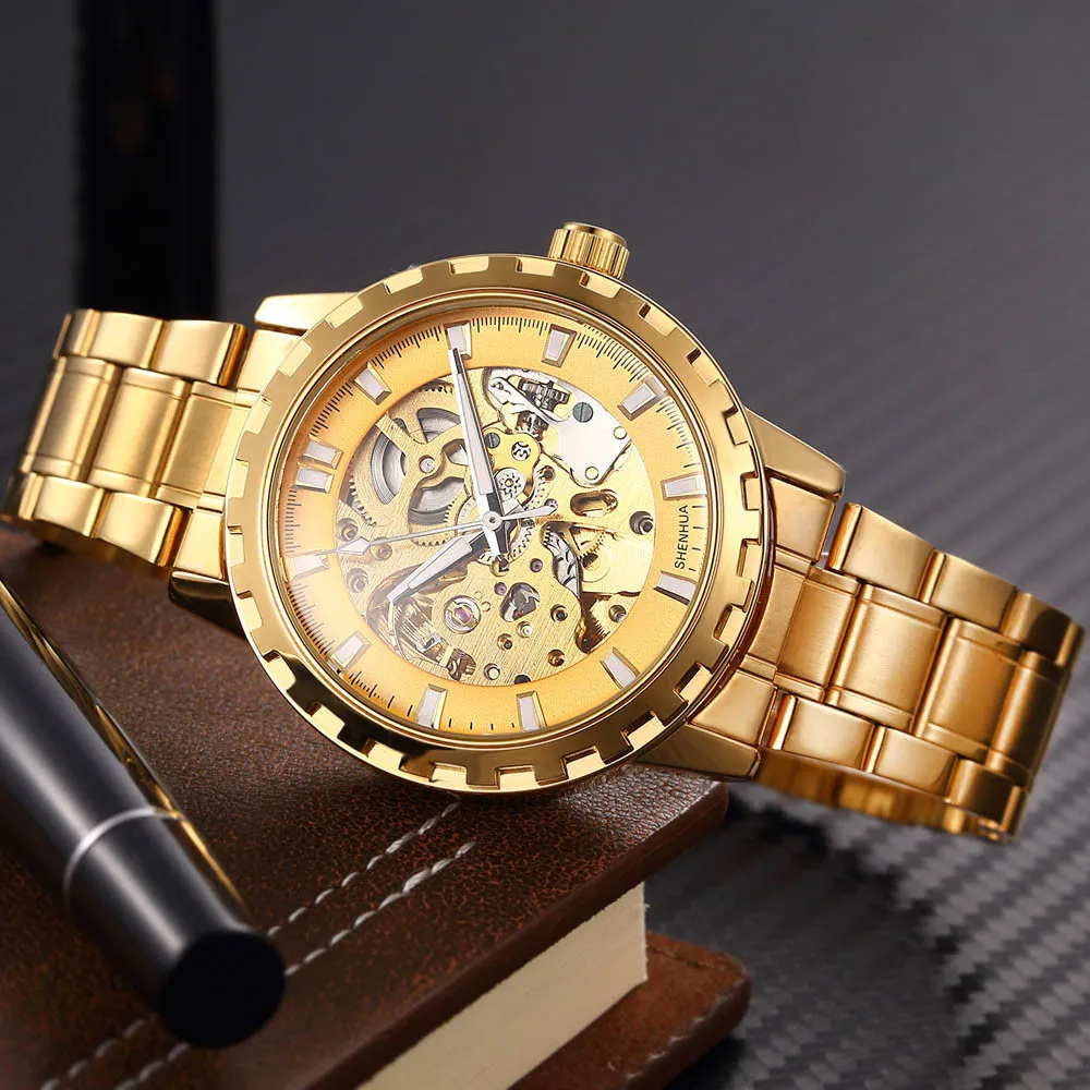Роскошные брендовые стальные мужские военные часы, автоматические механические часы с скелетом, модные роскошные качественные часы в подарок стимпанк