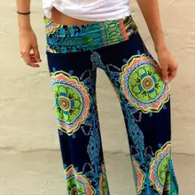 SMMER синие Свободные Boho женские свободные широкие брюки с принтом Пляжная Повседневная летняя с высокой талией брюки Великобритания