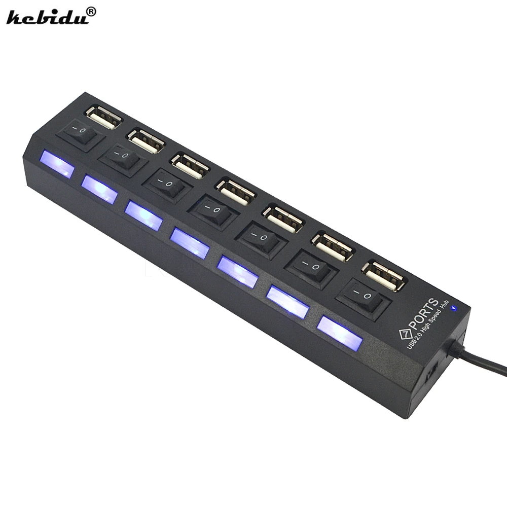

kebidu High Speed 7 Ports USB Hub 2.0 Adapter 480Mbps Hub USB On/Off Switch Portable USB Splitter For Computer Accessories