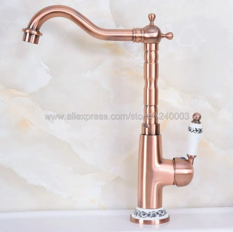 

Antique Red Copper Bathroom Kitchen Sink Faucet Deck Mount Hot and cold Crane Vanity Sink Mixer Taps Knf625