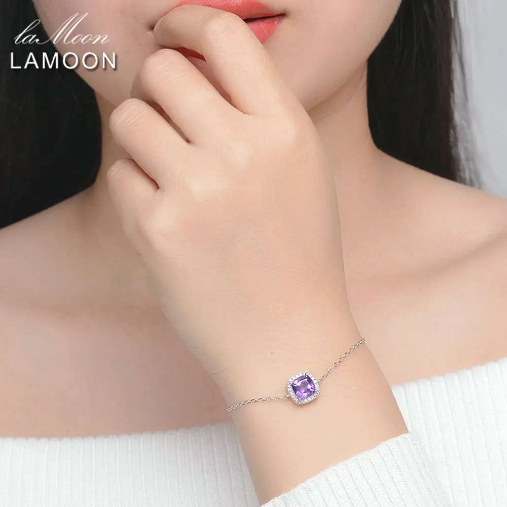Goede LAMOON Amethist Armband 925 Sterling Zilveren Armband Vrouw Edelsteen 18K Wit Vergulde Fijne Sieraden Eenvoudig Ontwerp LMHI007