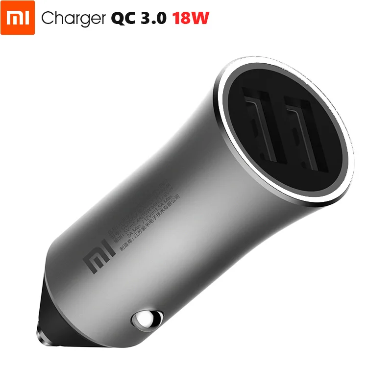 

Original Xiaomi Car Charger 18W Max QC3.0 Quick Charge 9V=2A 5V=2.4A Full Metal Brass Housing Dual USB Smart Port