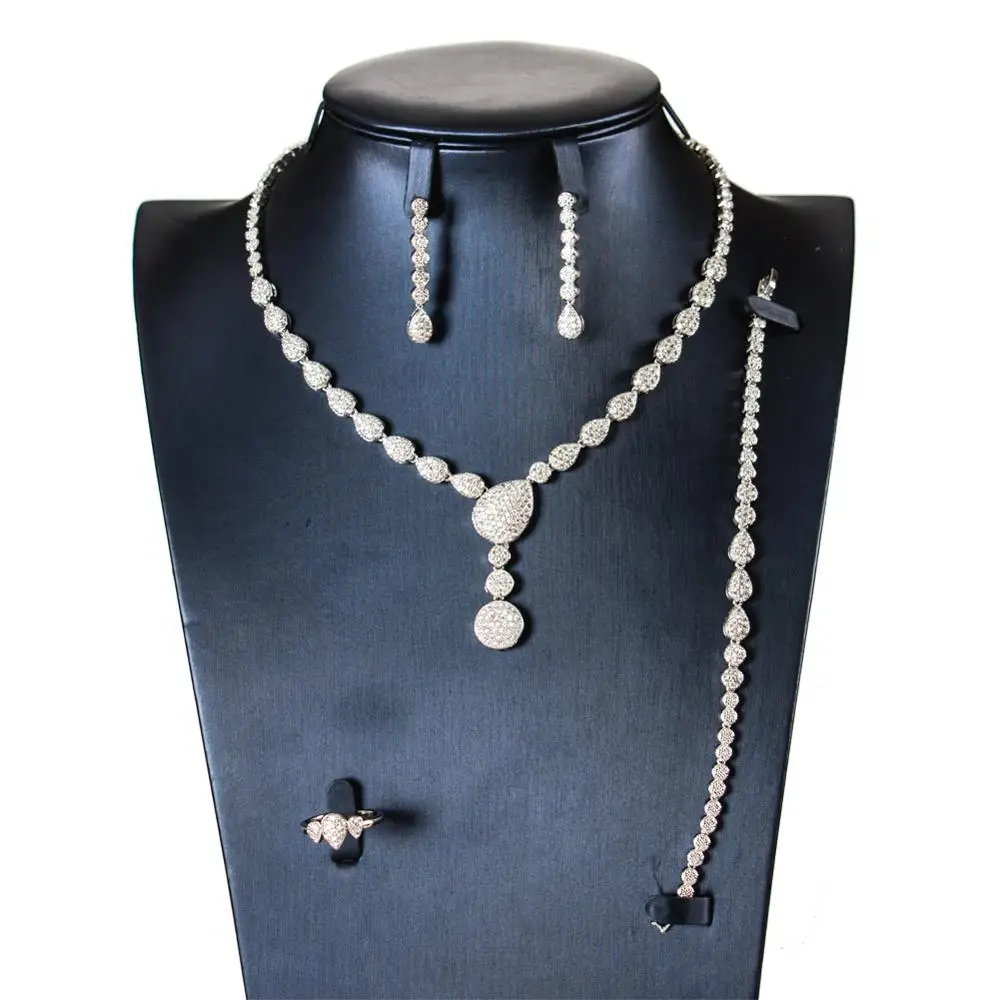 

LAN PALACE 2019 new Water Drop 3A cubic zirconia Necklace/Earrings/Ring/Bracelet 4PCS jewellery sets for wedding free shipping
