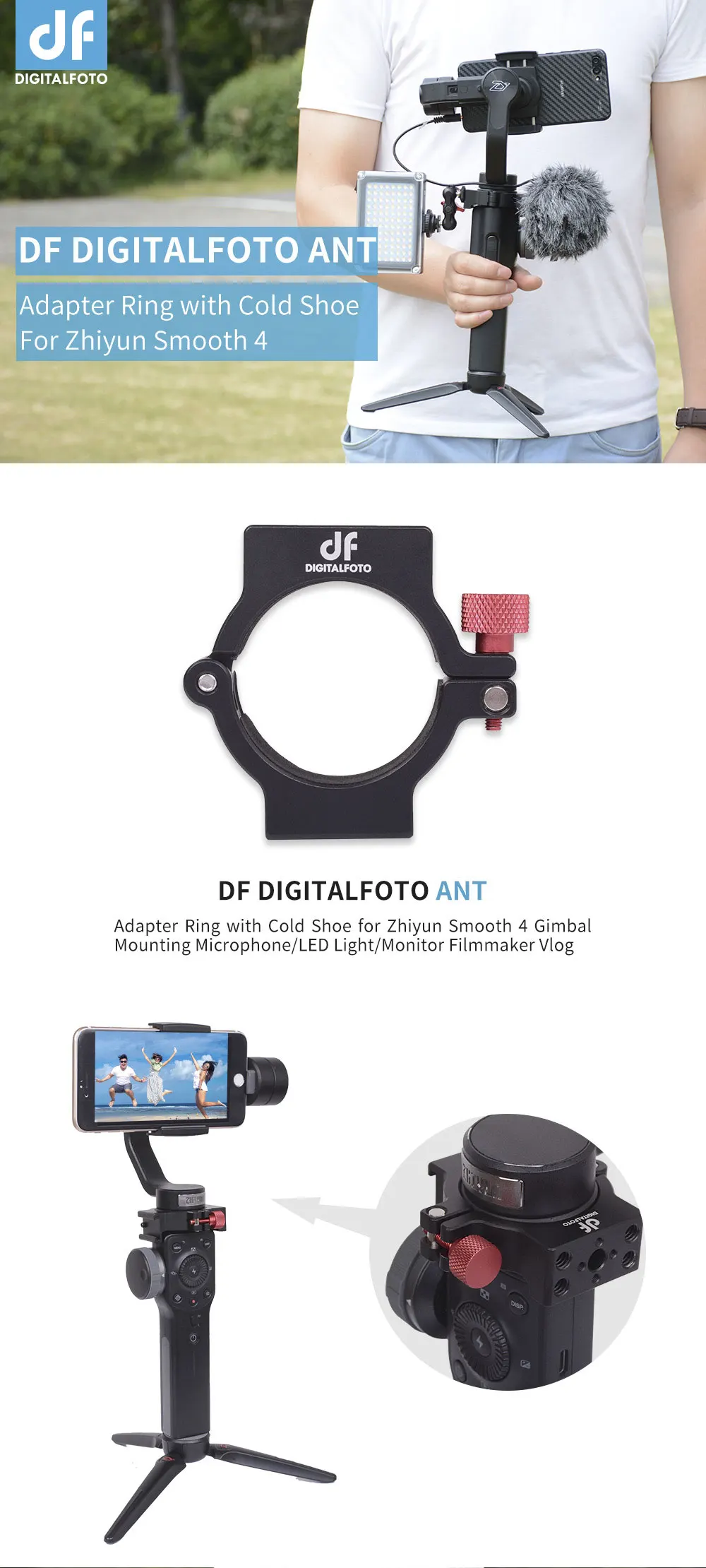 DIGITALFOTO ANT крепление для микрофона зажим Холодный башмак адаптер кольцо compitiable Zhiyun Smooth 4 3-осевой карданный стабилизатор для крепления аксессуары для микрофона