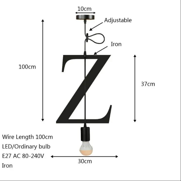 Новинка простой железный букв комбинации N-Z подвесной светильник светодиодный E27 современный Лофт подвесной светильник для restautant магазин кафе бар - Цвет корпуса: Z