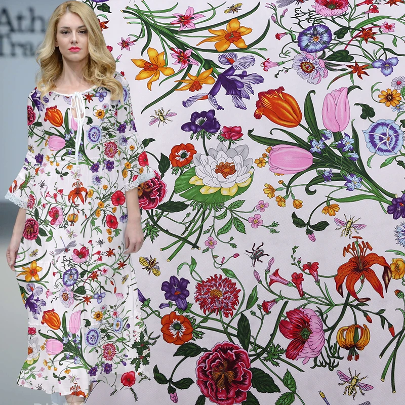 135cm digital inkjet silk fabric 12mm translucent dress