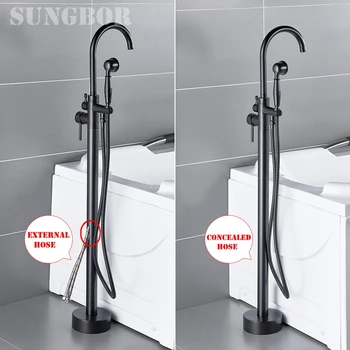 

Antique Black Bronze Floor Stand Bathtub Faucets with Hand Shower Floor Standing Bath Faucet Single Handle Mixer Tap HD-2678H