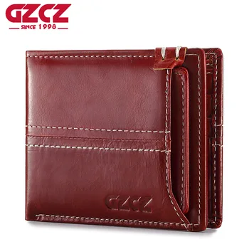 

GZCZ Genuine Leather Wallet Female Super Thin Womens Walets Clamp For Money Detachable Credit Card Crazy Horse woman Vallet