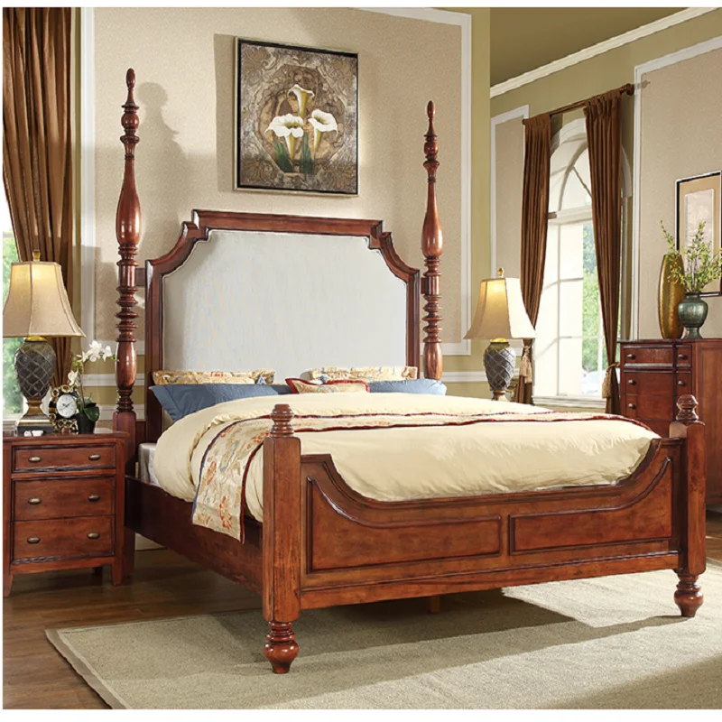 Upholstered solid wooden bed elegant antique style double | Мебель
