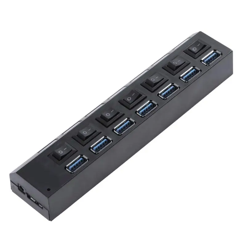Супер Скоростной usb-хаб 3,0 5 Гбит/с 7 портов концентратор сплиттер адаптер с переключателем вкл/выкл адаптер питания usb-хаб для планшета ноутбука